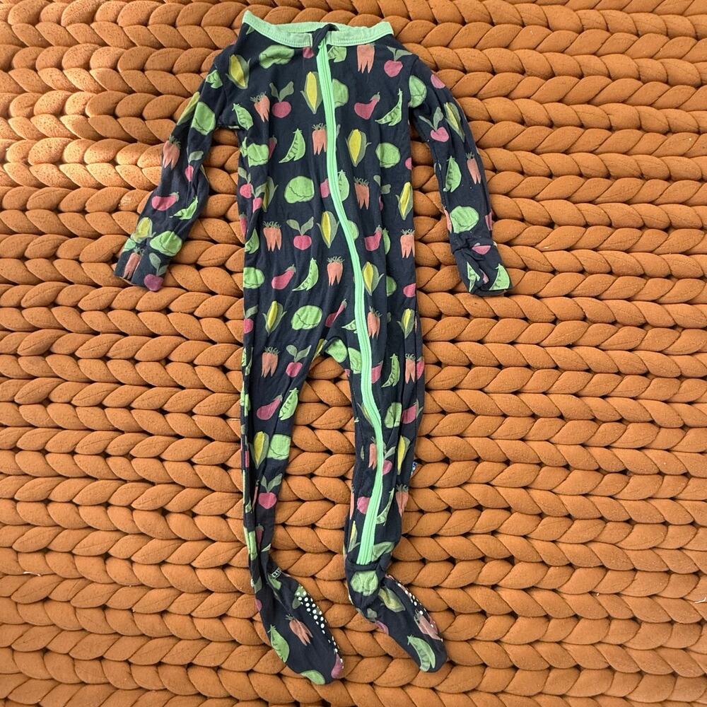 Kickee Pants Bamboo Black Vegetable Garden Print Sleeper Zippie 9-12 Months Baby